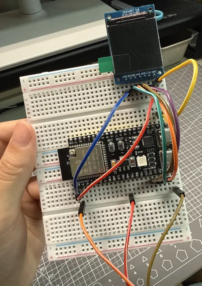 排查时使用的 ESP32-S3 与七线 GMT130-V1.0 接线。